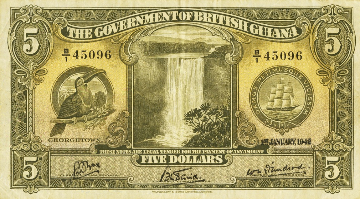 Front of British Guiana p14b: 5 Dollars from 1942