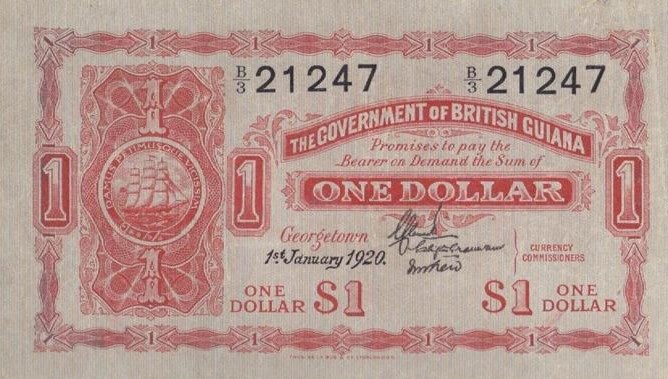 Front of British Guiana p1A: 1 Dollar from 1920
