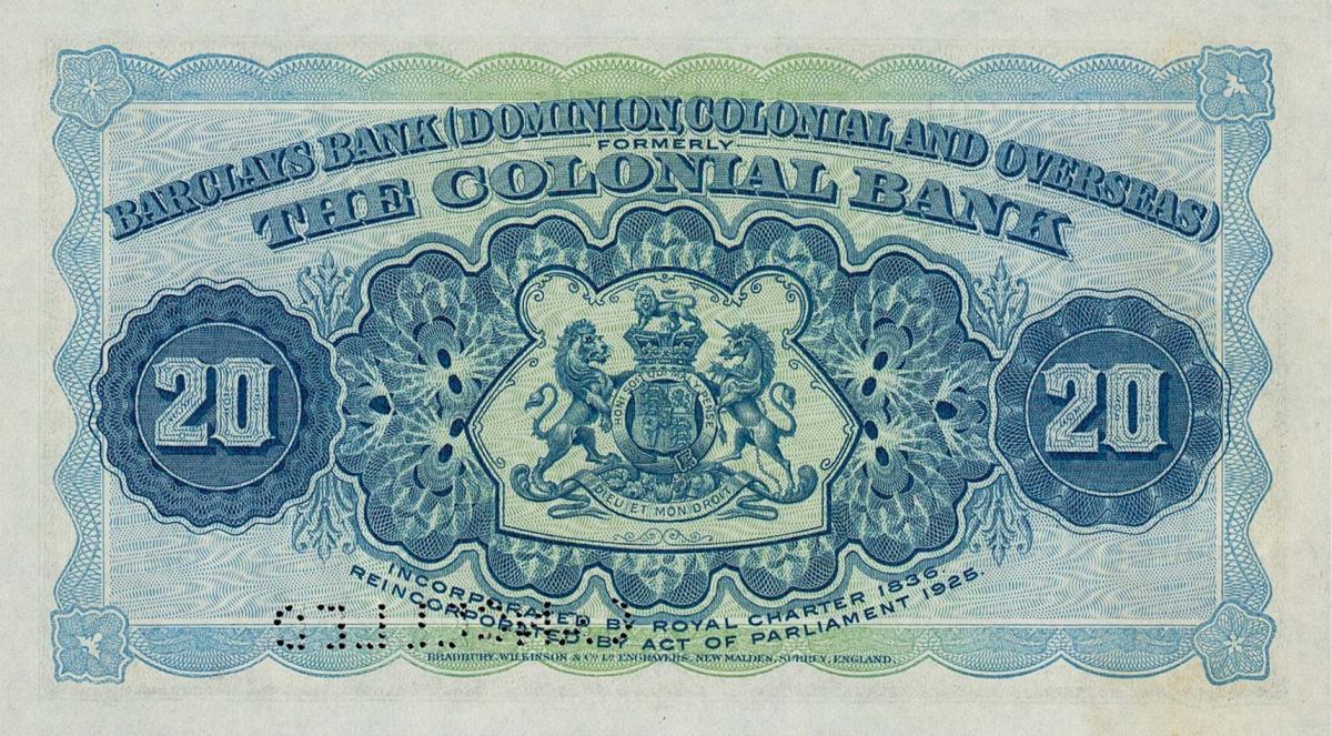 Back of British Guiana pS102As: 10 Dollars from 1926
