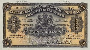 pS102As from British Guiana: 10 Dollars from 1926