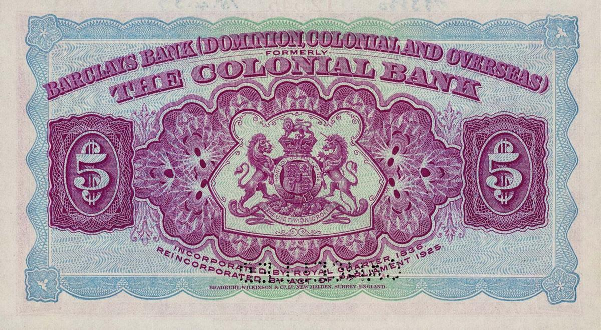Back of British Guiana pS104s: 5 Dollars from 1937