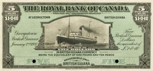 pS136p from British Guiana: 5 Dollars from 1920