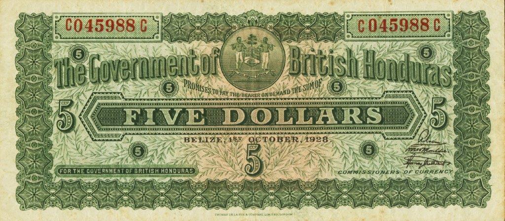 Front of British Honduras p16: 5 Dollars from 1924