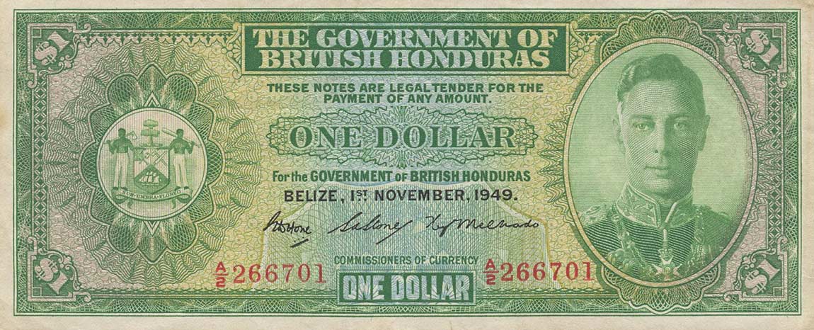 Front of British Honduras p24b: 1 Dollar from 1949