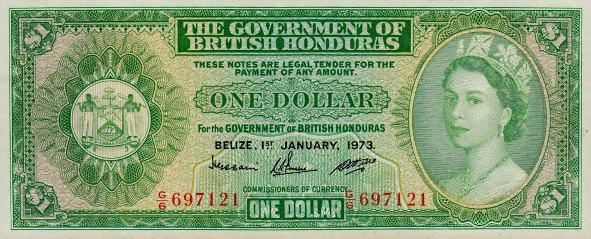 Front of British Honduras p28c: 1 Dollar from 1970