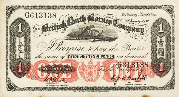 Front of British North Borneo p28: 1 Dollar from 1936