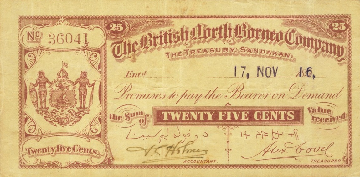 Front of British North Borneo p7b: 25 Cents from 1912