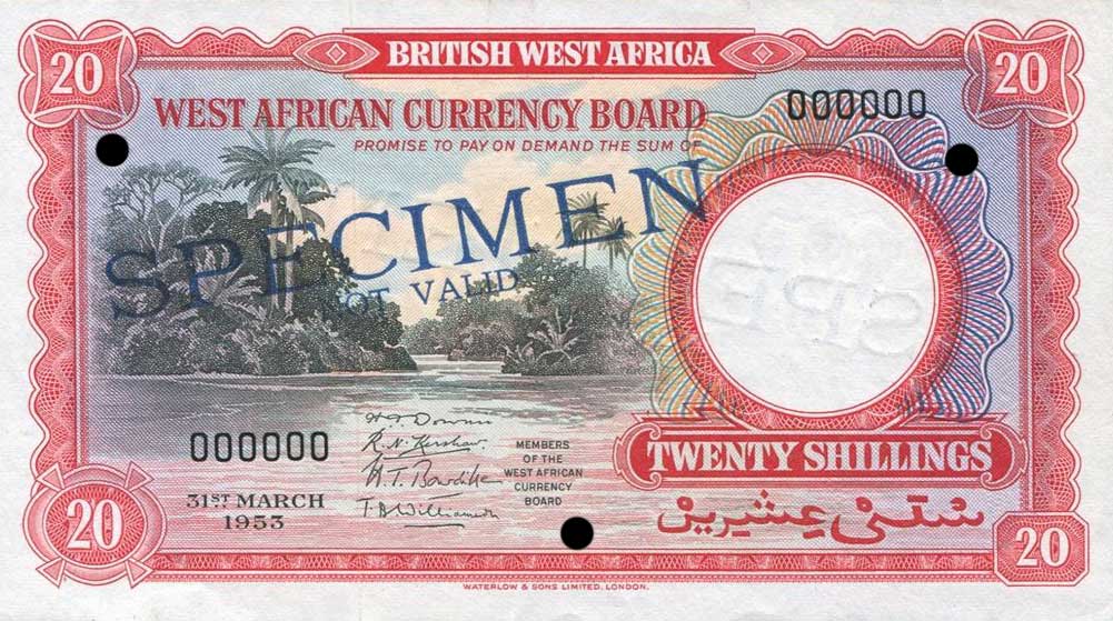 Front of British West Africa p10s: 20 Shillings from 1953