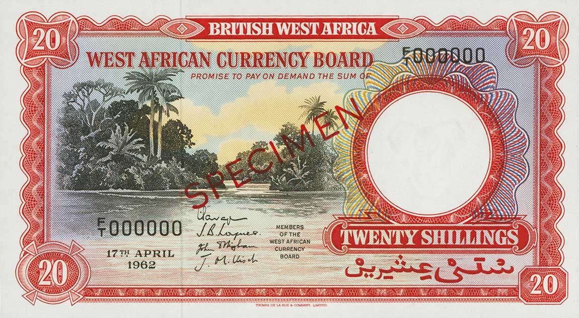 Front of British West Africa p12s: 20 Shillings from 1962