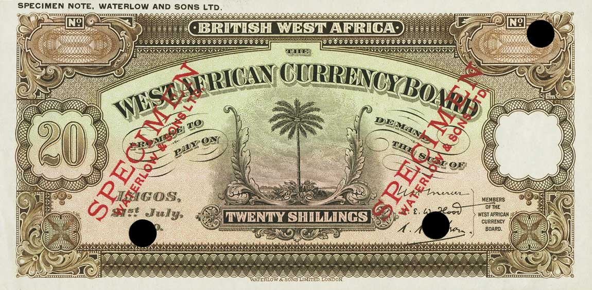 Front of British West Africa p8ct: 20 Shillings from 1928