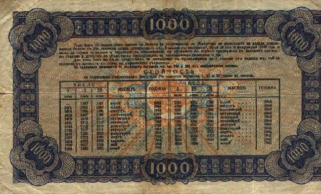 Back of Bulgaria p67I: 1000 Leva from 1943