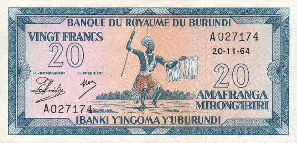 Front of Burundi p10a: 20 Francs from 1964