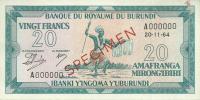 p10s from Burundi: 20 Francs from 1964