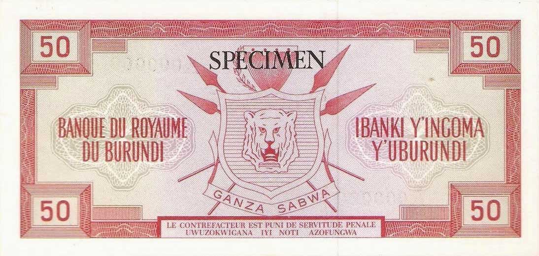 Back of Burundi p11s: 50 Francs from 1964