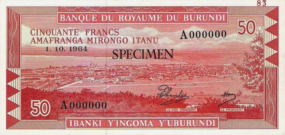 Front of Burundi p11s: 50 Francs from 1964