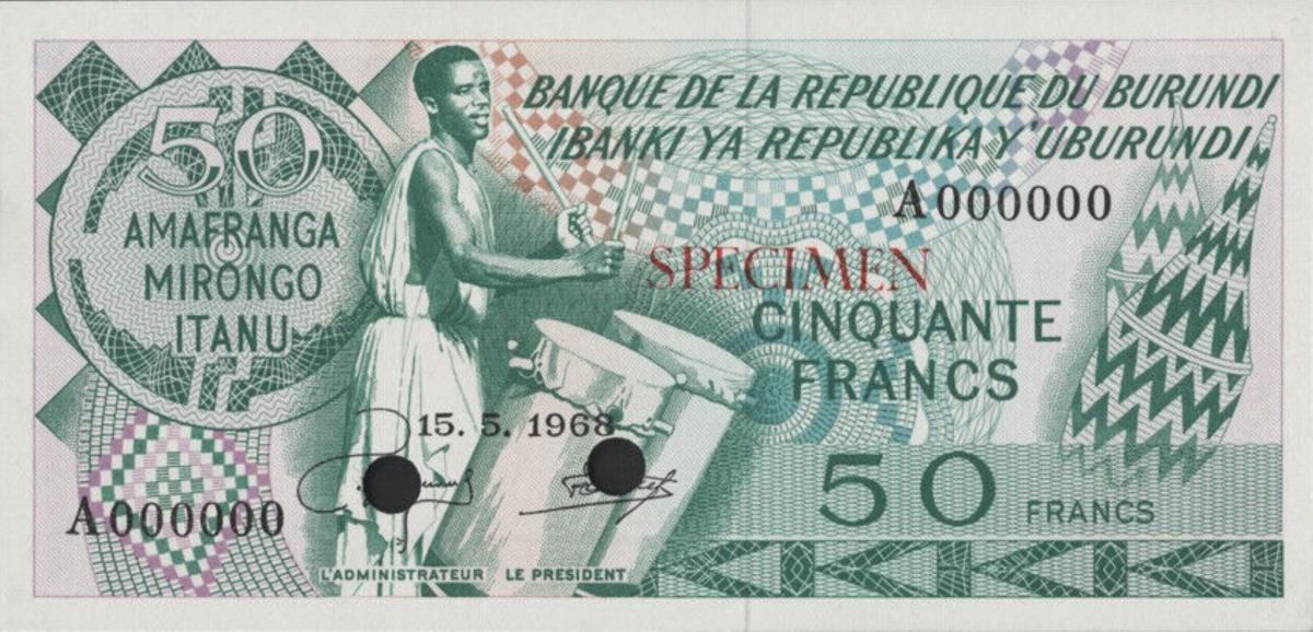 Front of Burundi p22As: 50 Francs from 1975