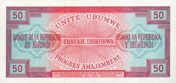 Back of Burundi p22b: 50 Francs from 1970