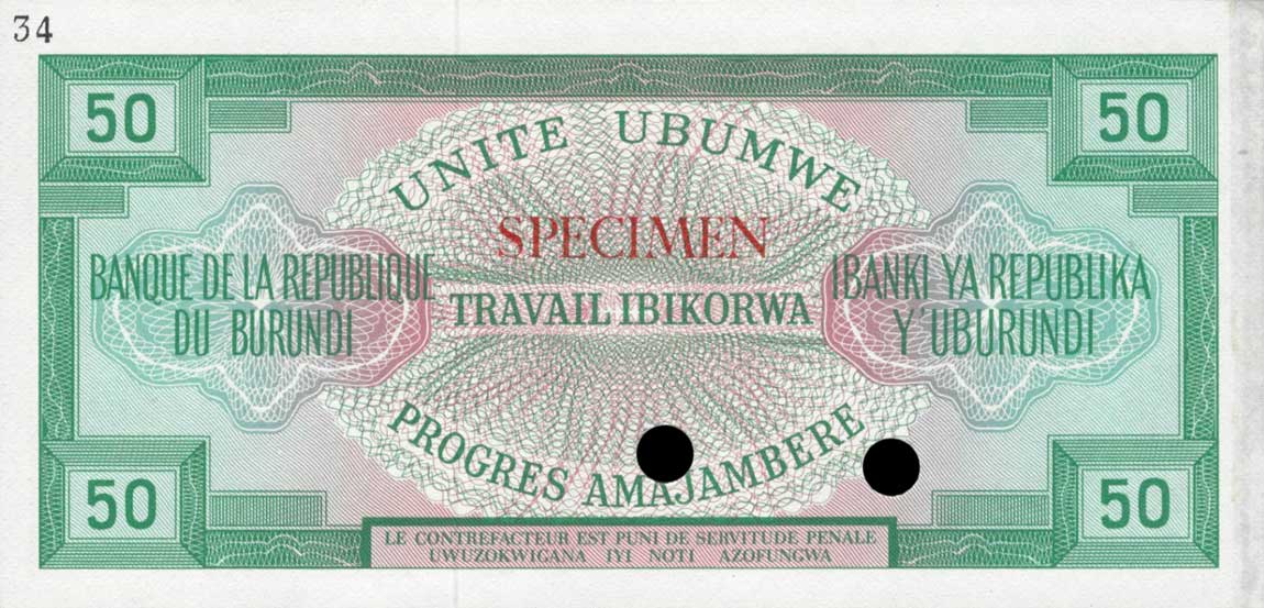 Back of Burundi p22ct: 50 Francs from 1968