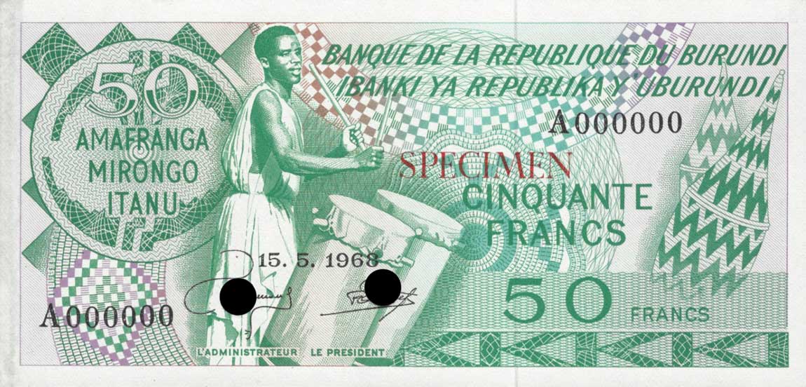 Front of Burundi p22ct: 50 Francs from 1968