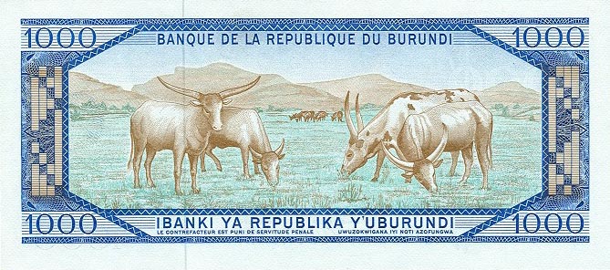 Back of Burundi p25a: 1000 Francs from 1968