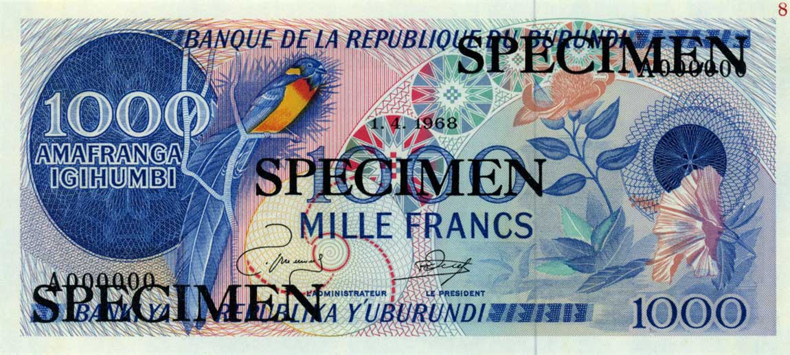 Front of Burundi p25s: 1000 Francs from 1968