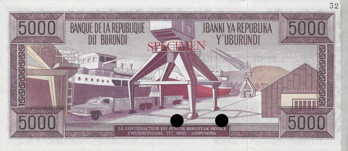 Back of Burundi p26ct: 5000 Francs from 1968