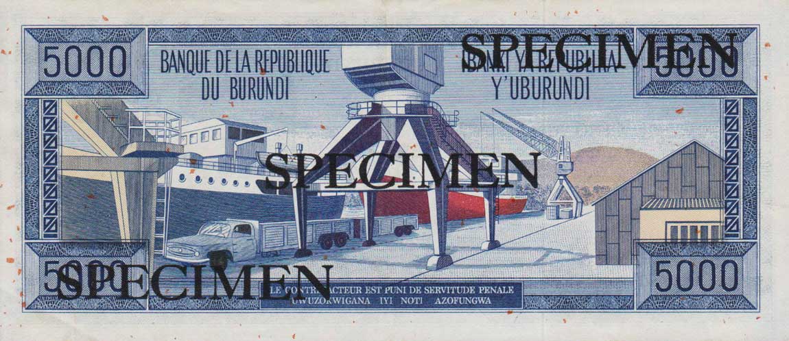 Back of Burundi p26s: 5000 Francs from 1968