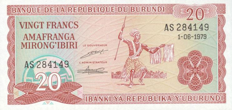 Front of Burundi p27a: 20 Francs from 1977