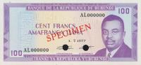 p29s from Burundi: 100 Francs from 1977