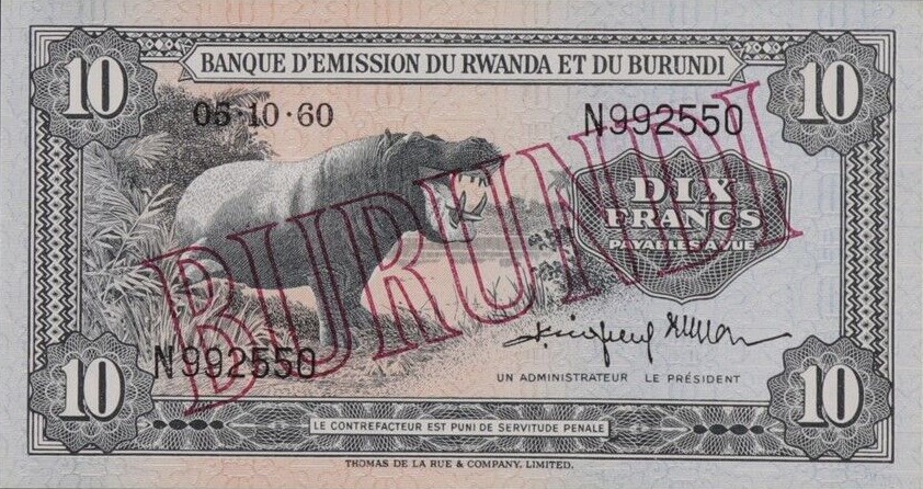 Front of Burundi p2: 10 Francs from 1964