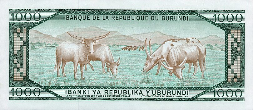 Back of Burundi p31b: 1000 Francs from 1981