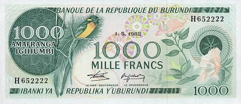 Front of Burundi p31b: 1000 Francs from 1981