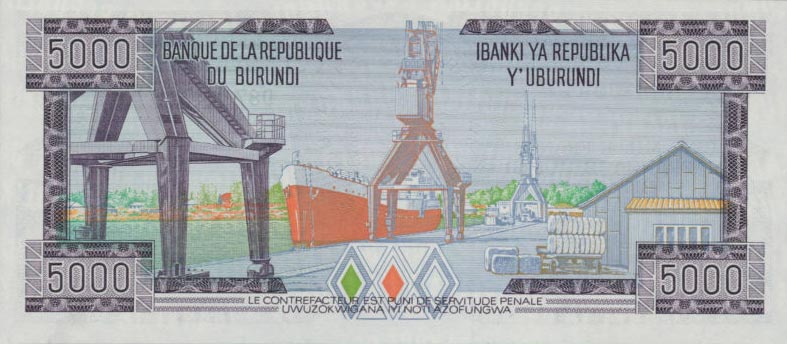 Back of Burundi p32d: 5000 Francs from 1994