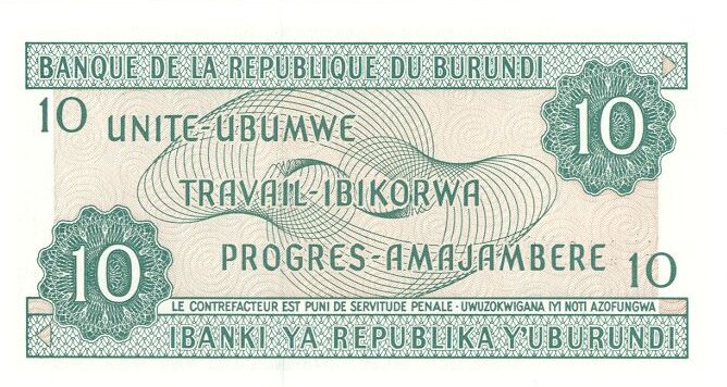 Back of Burundi p33c: 10 Francs from 1995