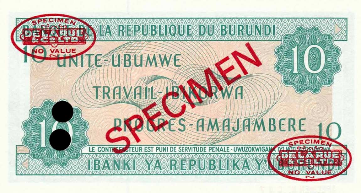 Back of Burundi p33s: 10 Francs from 1981