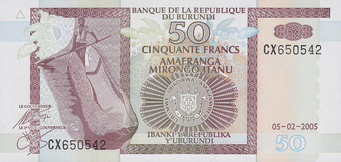 Front of Burundi p36e: 50 Francs from 2005