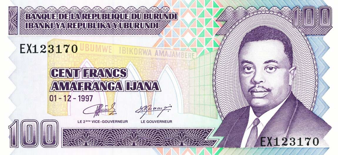 Front of Burundi p37b: 100 Francs from 1997