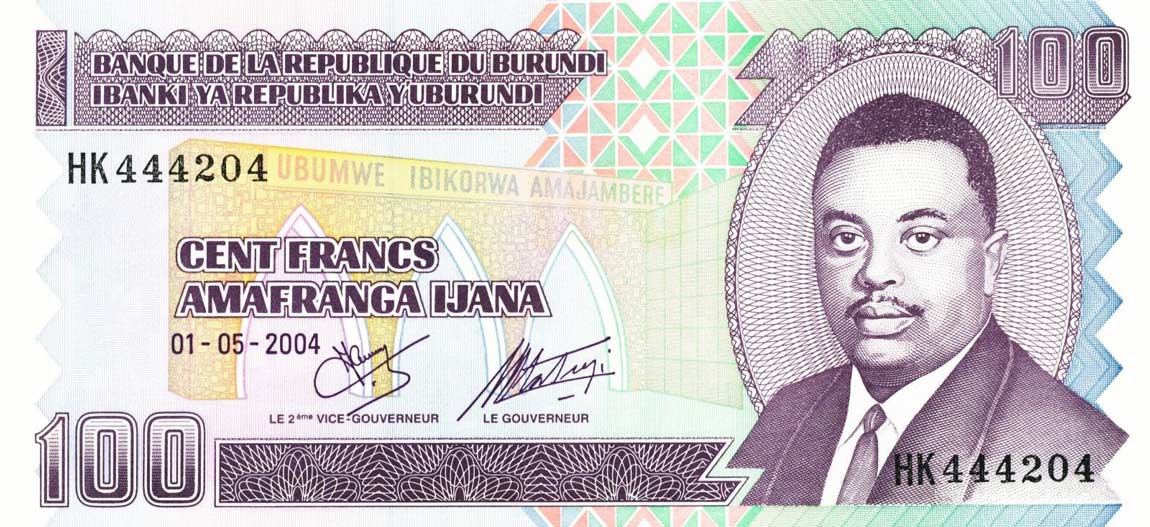 Front of Burundi p37d: 100 Francs from 2004