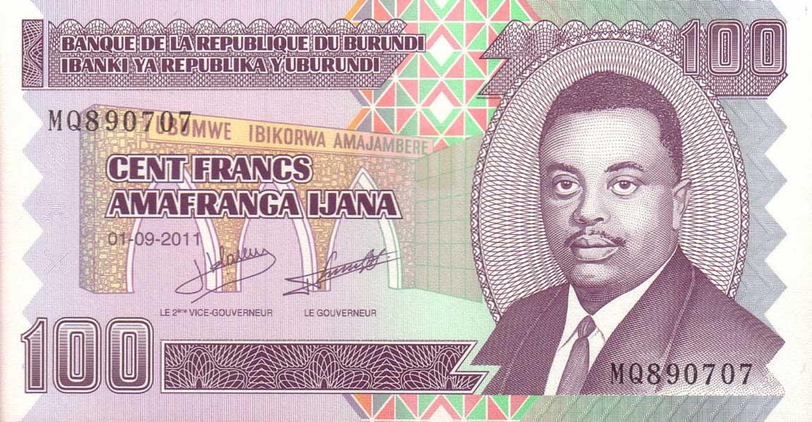 Front of Burundi p44b: 100 Francs from 2011