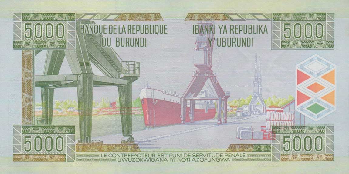 Back of Burundi p48c: 5000 Francs from 2013