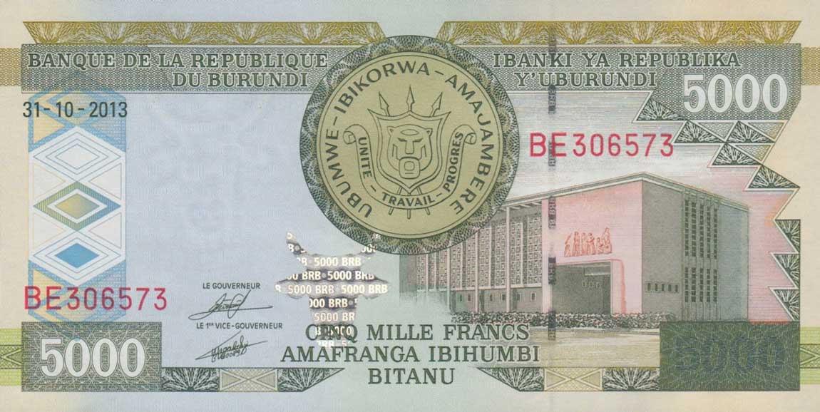 Front of Burundi p48c: 5000 Francs from 2013