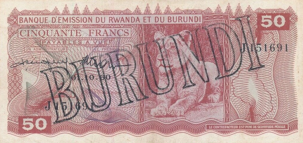 Front of Burundi p4: 50 Francs from 1964