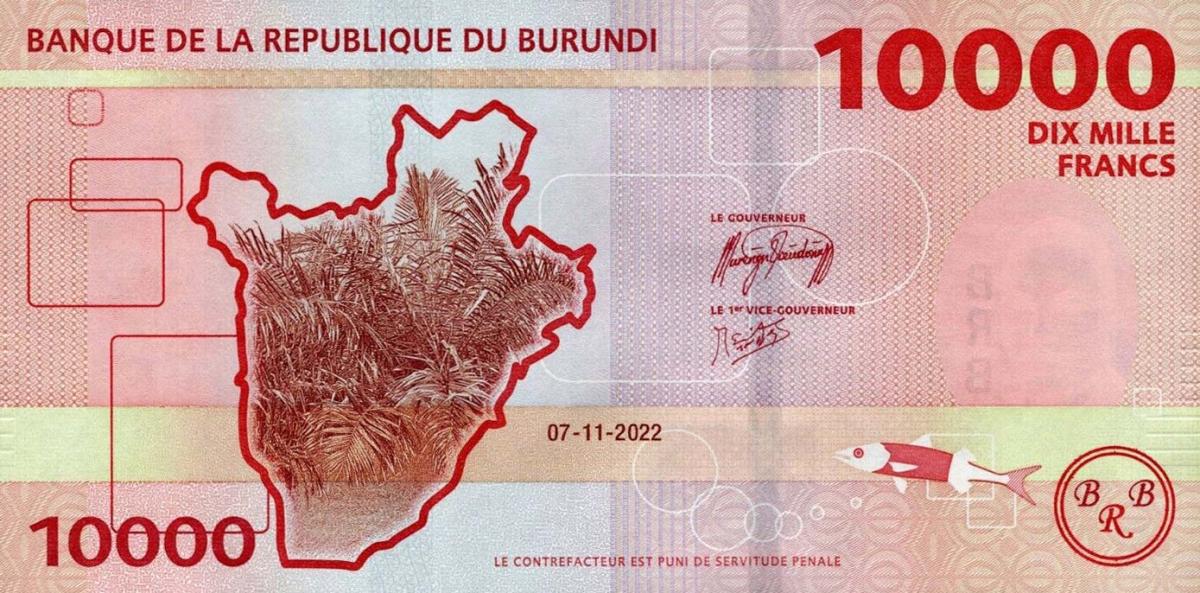 Back of Burundi p59: 10000 Francs from 2022
