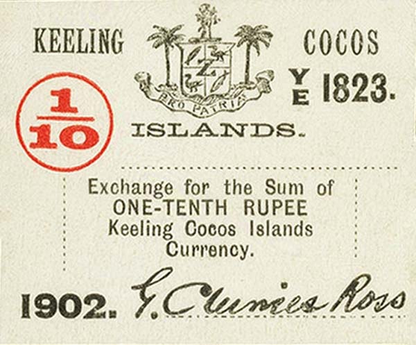 Front of Keeling Cocos pS123: 0.1 Rupee from 1902