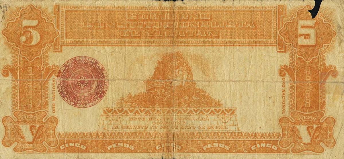 Back of Mexico, Revolutionary pS1137: 5 Pesos from 1916