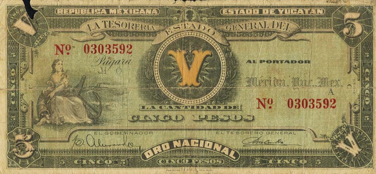 Front of Mexico, Revolutionary pS1137: 5 Pesos from 1916