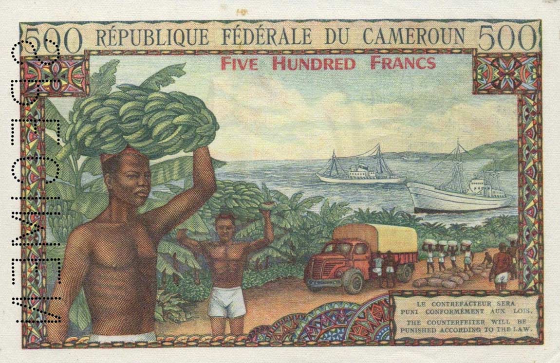 Back of Cameroon p11s: 500 Francs from 1962