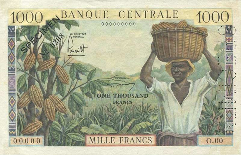 Front of Cameroon p12s: 1000 Francs from 1962