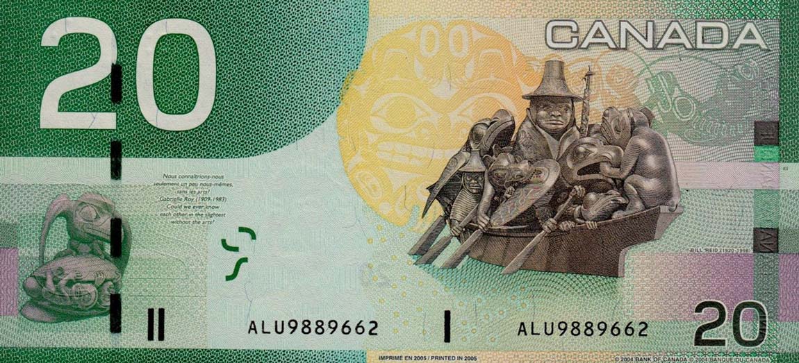 Back of Canada p103b: 20 Dollars from 2008