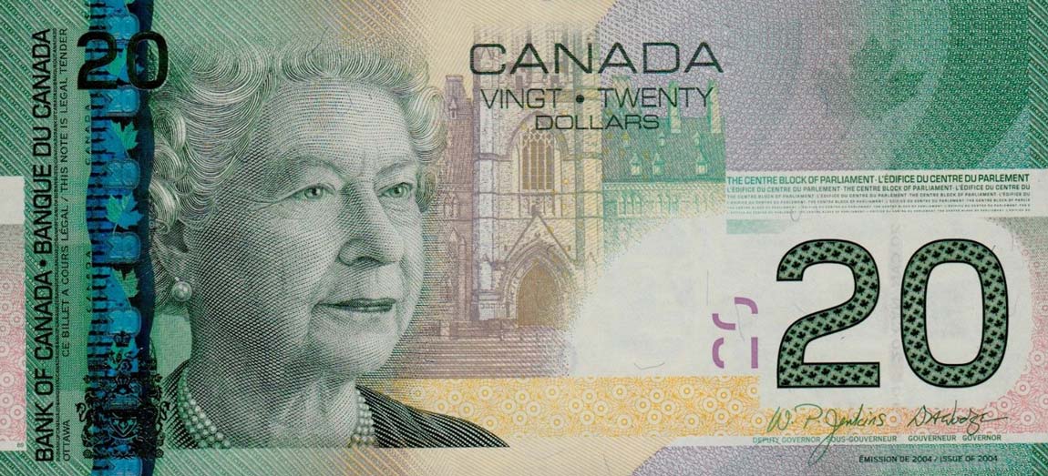 Front of Canada p103b: 20 Dollars from 2008